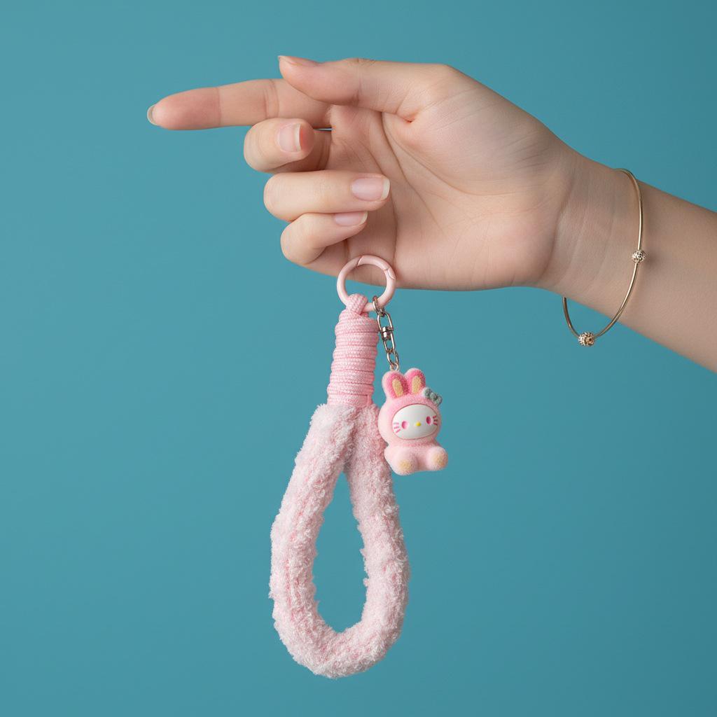 Xiaohongshu Plush Cardigan Cat Lanyard & Fluffy Bag Charm: Anti-lost, Portable, Trendy Doll Accessory
