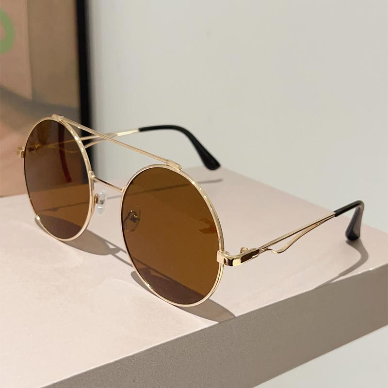 Vintage Round Sunglasses Men New in Fashion Double Bridge Mirror Shades Women Trendy Retro Brand Design Sun Glasses