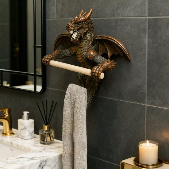 Yousheng Fliegender Drache Rollenpapierhalter Geflügelter Drache Badezimmer Wandmontage Toilettenpapierhalter Gotische Harz Drachenstatue Papierhandtuchspender