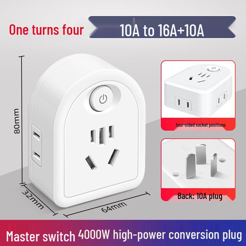 

[Бесплатная доставка] 16A Высокомощный преобразователь для кондиционера (4000 Вт) - Адаптер «один на два» для домашнего использования 10A to 16A master control one to four