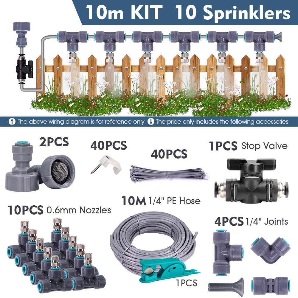 1/4″ 4/6mm 60W Self-priming Pump Misting Cooling System 0.6mm Atomizer Sprayer Slip Lock Nozzle Joint Outdoor Garden Irrigation