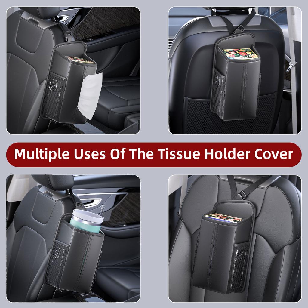 Leather Car Seat Side Storage Bag Hanging Auto Seat Organizer Tissue Holder Cup holder Mesh Storage Pocket for Phone Bottle