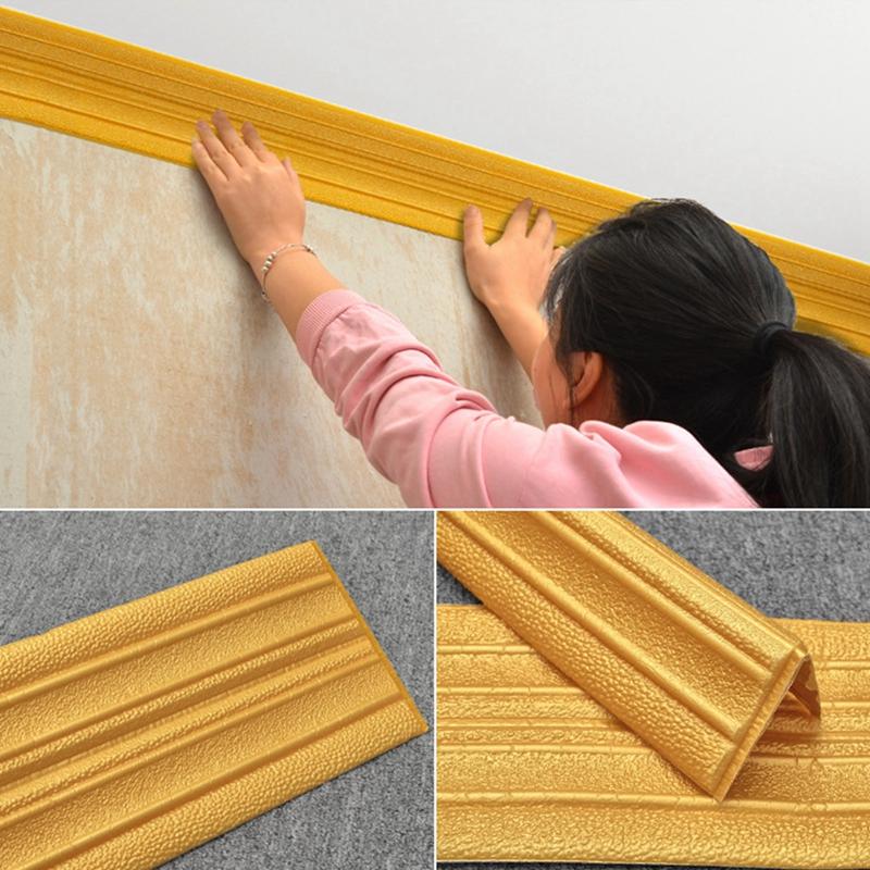 230cmX14cm Self-adhesive Skirting Line 3D Foam Wall Edge Strip Stickers Waterproof Tiles Border Paper Decor Wall Sticker