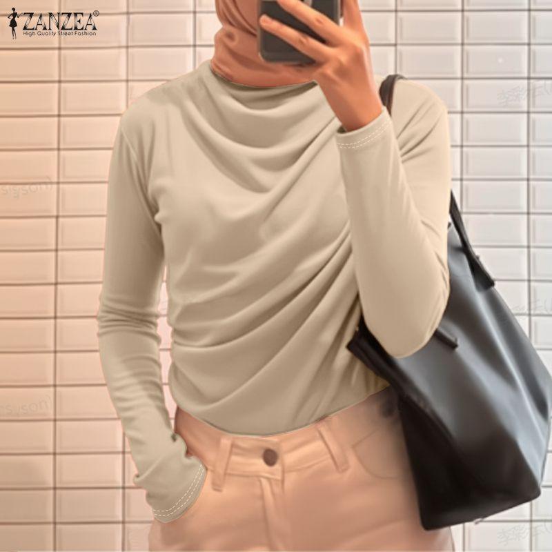 ZANZEA Women Casual Pile Collar Solid Color Long Sleeve Blouse