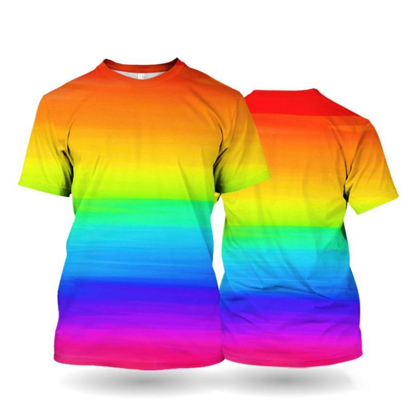 

Rainbow T-Shirt Unisex Short Sleeved Top Tees New Carnival Printed T-Shirts Red And Yellow Pattern Oversized Men s Clothing