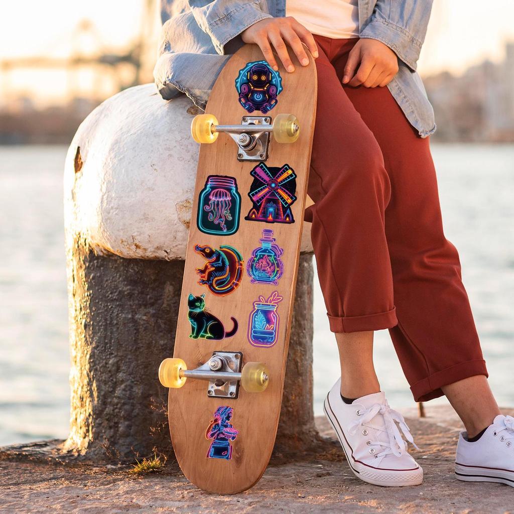 50pcs Neon Graffiti Waterproof Stickers for Phone, Water Bottle, Notebook, and Journal Decoration