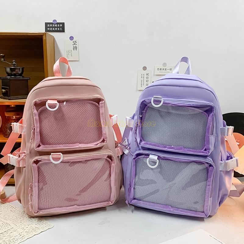 Zaino a Spalla in Nylon per Studenti Universitari X90D Itabag Giapponese Trasparente Grande Capacità Borsa Scolastica per Esposizione Spille Anime