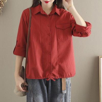 Retro medvilnės ir lino 2025 m. pavasario nauja moteriška universali laisva ilgomis rankovėmis madinga palaidinė