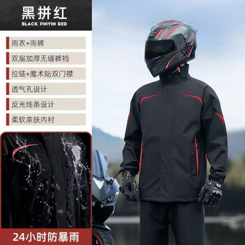 Motorcycle Rain Suit Men Women - Detachable Hood Reflective Stripes Breathable Mesh Lining Heavy Protection