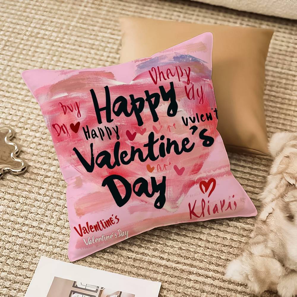 Happy Valentine's Day Pillow Case Anti-dustmite Invisible Zipper Sofa Bed