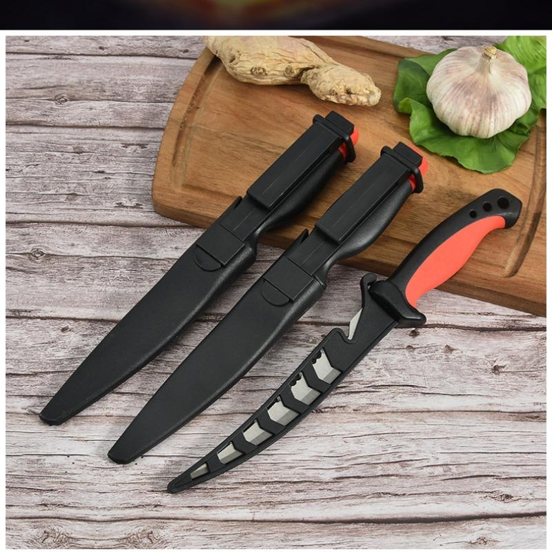 Fischmesser aus Edelstahl mit schwimmender Fischklinge, multifunktionales Küchenmesser, Outdoor-Fischmesser, Wellenschliffmesser mit Scheide