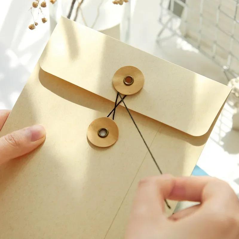 Kraft Paper Envelope Vintage Winding Ticket File Documents Bag with Button String Tie Retro Business Greeting Cards Storage Bag