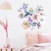 Artistic Watercolor Pink and Blue Flowers Wall Stickers, Bohemian Style Wall Decals for Bedroom Headboard and Hallway Decor