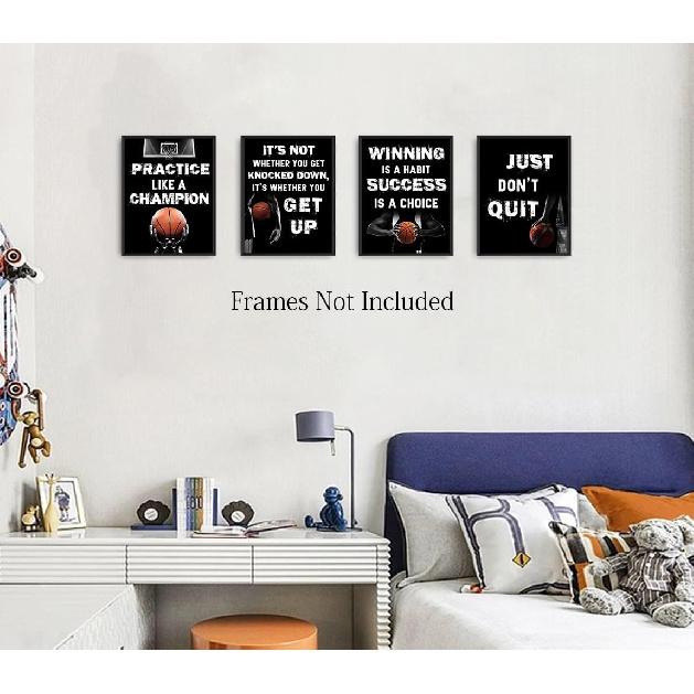 LNLAGBO pirational Basketball Wall Art Prints,Basketball Art Prints,Sports Canvas Posters for Sports Fans Boys Guys Room Dorm Bedroom Wall Decor,Set