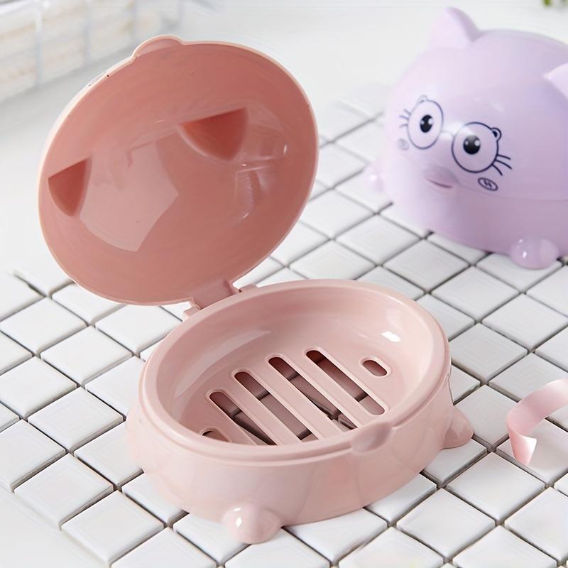Large Cartoon Soap Dish with Lid - Drainable, Oval Plastic Holder for Bathroom Essentials, Soap Box, Nordic Style