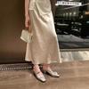 Sheepskin version~ Square head lambskin pleated bag head thick heel slippers women's half drag wear cool slippers