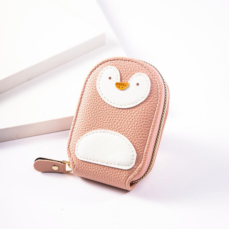Cute Penguin Pu Leather Card Wallet Large Capacity Organizer with Multi Card Slots and ID Document Holder Women Card Bag