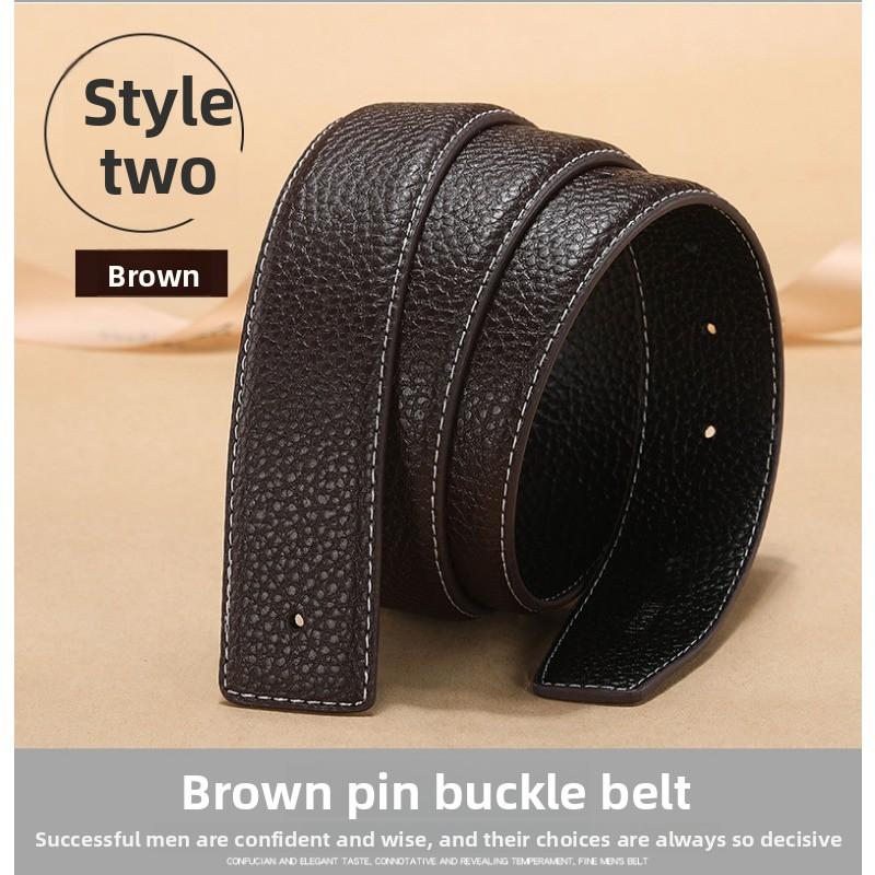 Headless Strap Men's Leather Lychee Pattern Belt, Smooth Buckle Buckle Spot