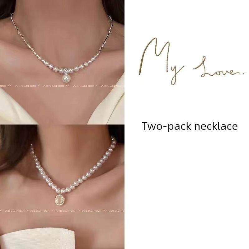 

Women s Pearl Necklace 2025 New Arrival French Ornament Gold Necklace Fancy Light Luxury Minority Clavicle Chain Patchwork broken silver + sunflower pearl necklace