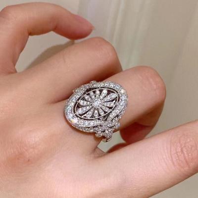 Luxury Court Style Shining Full Inlay 5A Zircon Snowflake Princess Rings for Women High Quality Bride Wedding Designer Jewelry