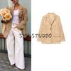 Fall New Women's Clothing K-style Casual Wind Two Grain Ornament Lapel Long Sleeves Loose Suede Suit Outwear