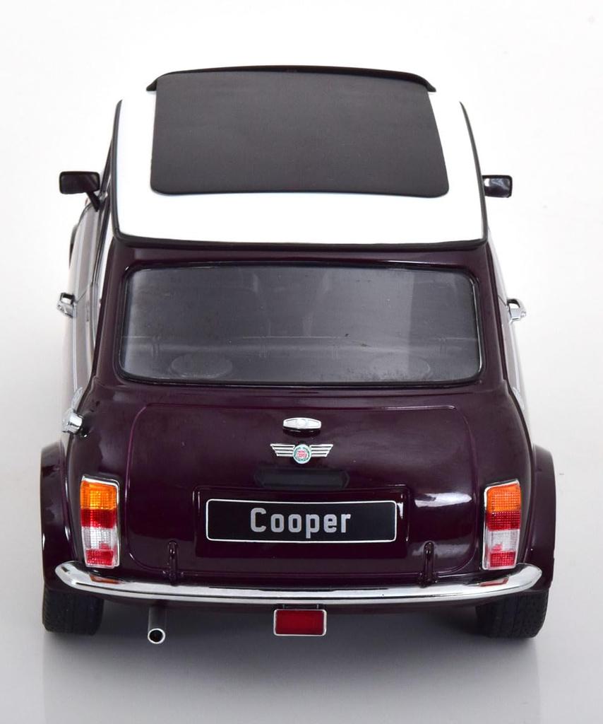 KK scale Mini Cooper with purple finished 1/12 sunroof, metallic/white, right-hand drive, model.