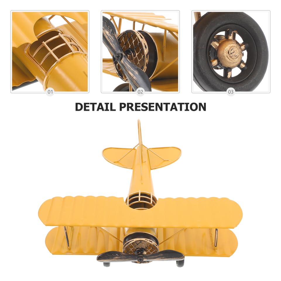 INOOMP Airplane Ornament Retro Tin-Style Biplane Vintage Antique Iron Object Interior Goods Photo Prop Propeller Plane American Decoration Gift