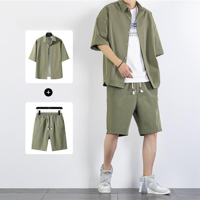 Abito casual da uomo, abiti estivi alla moda, stile coreano, pantaloncini, camicia a maniche corte