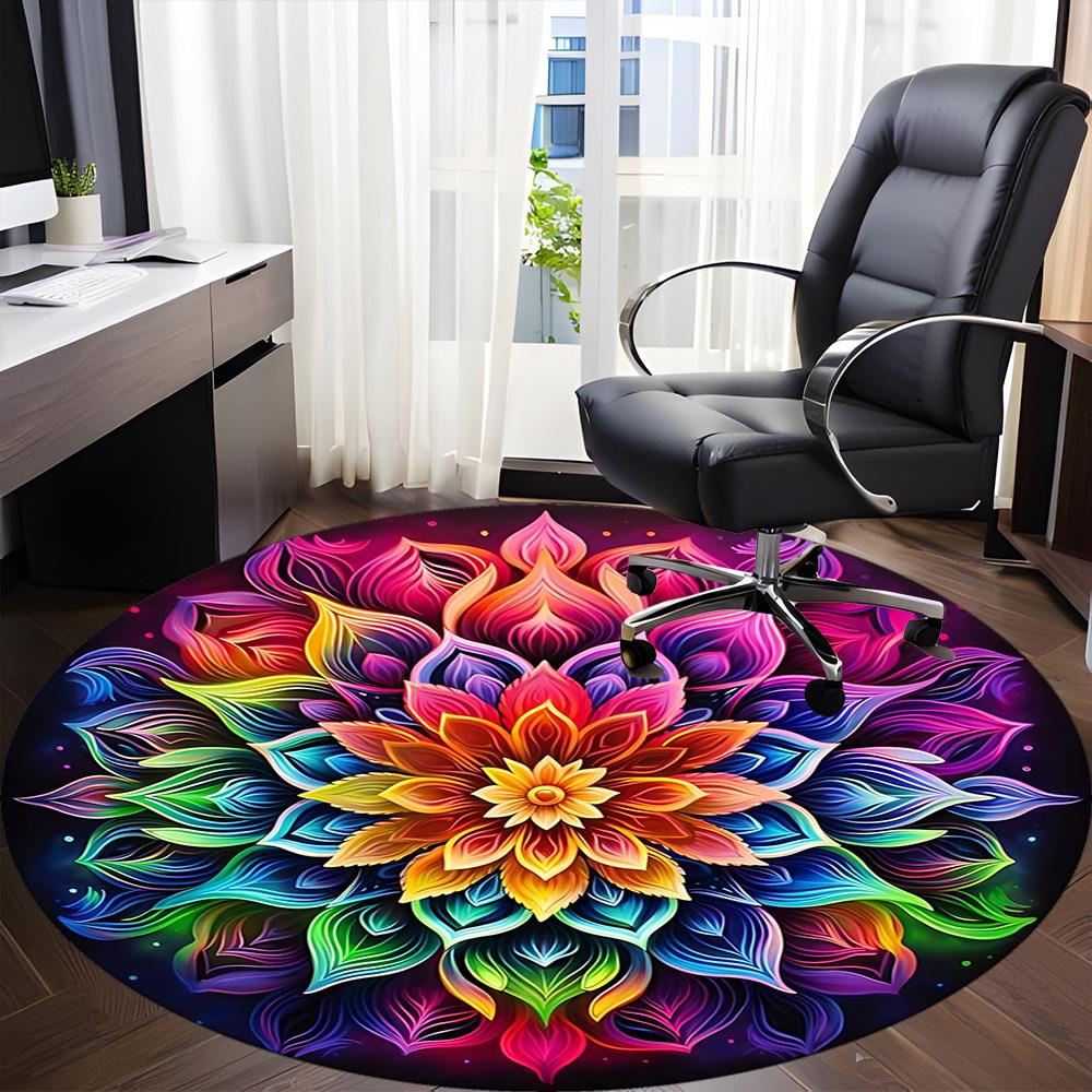 1PC Colorful Lotus Mandala Chair Carpet for Office, Indoor Non-Slip Washable  Carpet, Soft Comfortable Mat For Office Room Yy250930085