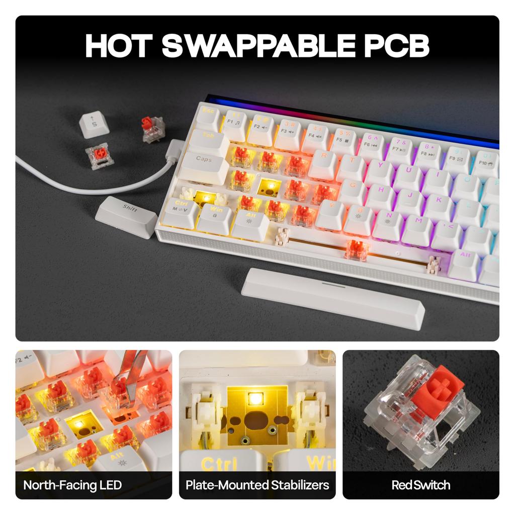 MechLands AJAZZ NK68 Wired Gaming Keyboard with Compact Mechanical Compatible with Lightbox, 65% Keyboard, Hot-Swap Compatible, Shine-Through Keycaps,