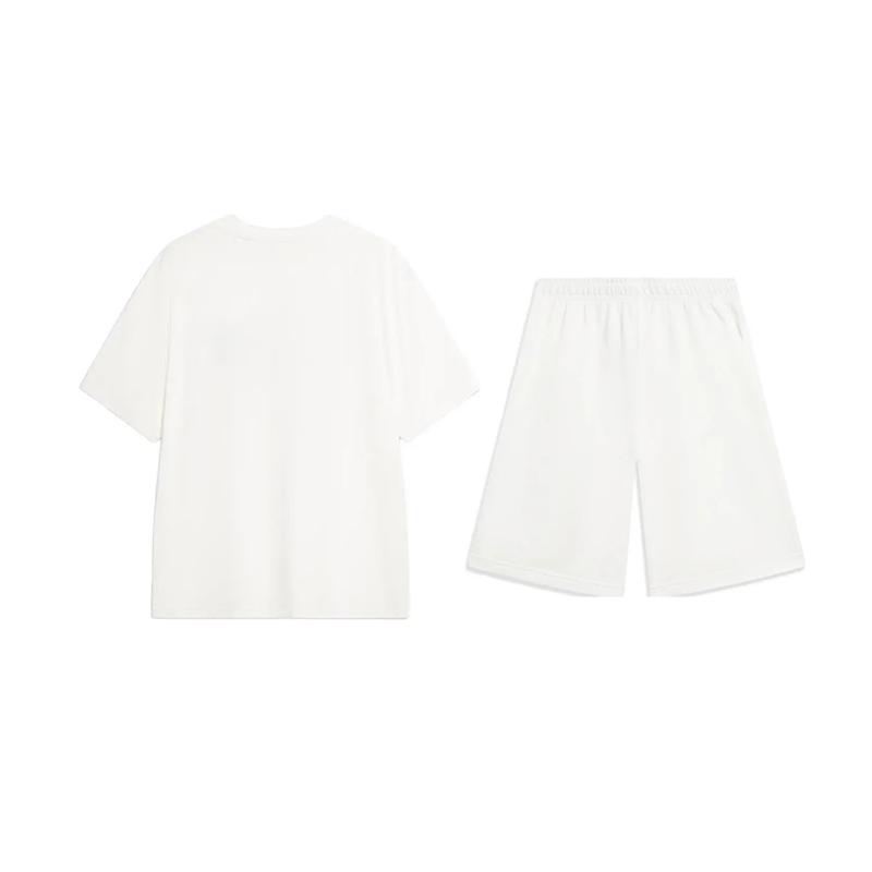 Li Ning Logo Nadruk Literowy Moda Przyjazny dla Skóry Wygodny Wszechstronny Pulower z Okrągłym Dekoltem T-Shirt z Krótkim Rękawem Casualowy Zestaw Sportowy AHSVD57-2+AKST593-7