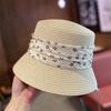 Hat women's summer straw fashion versatile bucket hat elegant flat top straw hat sunshade sunscreen basin hat