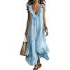 Women's Deep V Neck Ruffle Trim Maxi Dress, Sleeveless Loose Flowy Beach Sundress, Summer Casual Tiered Ruffle A-line Long Dress