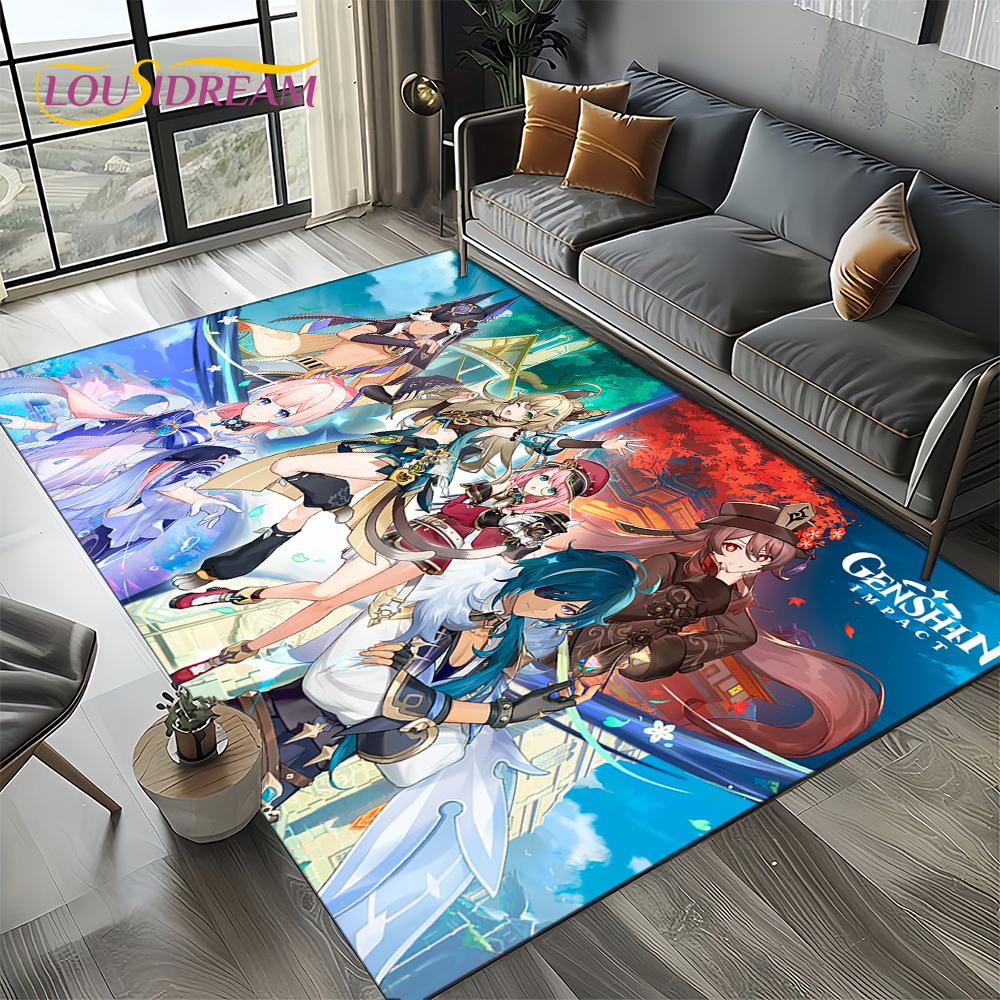 Nowy Dywanik Kreskówkowy Solo do Gier Genshin Impact do Salonu Sypialni Dekoracja Domowa Sofa, Mata Podłogowa Antypoślizgowa do Zabawy dla Dzieci