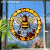 Acrylic Honey Bee with Flowers Suncatcher, Stained Glass Effect Window Hanging Ornament for Nature & Bee Lover Gifts