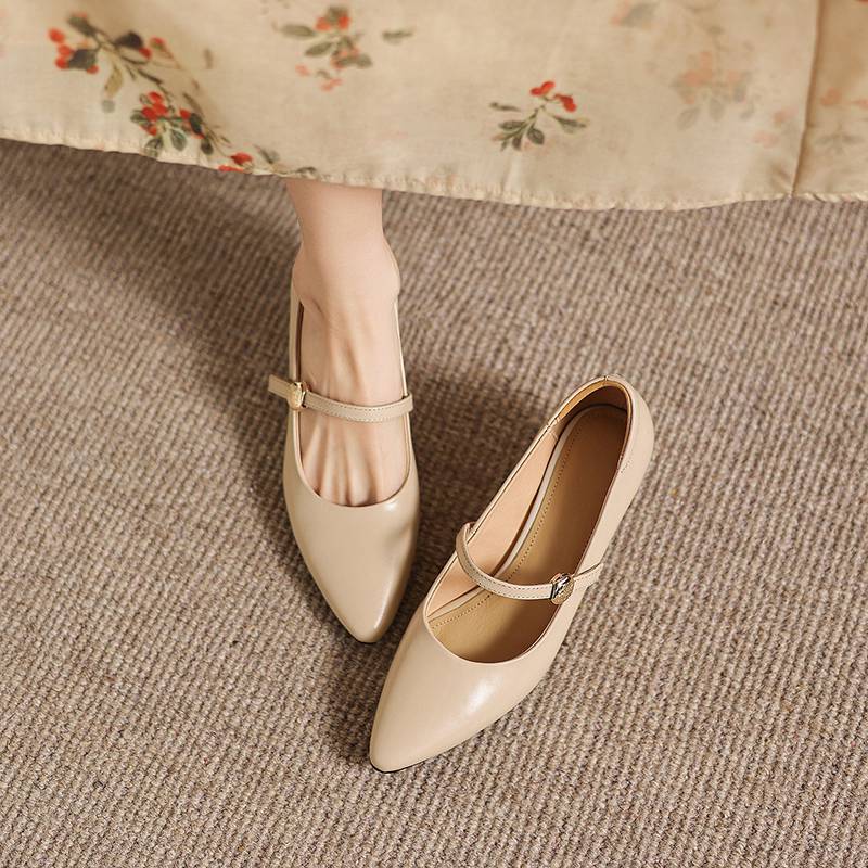 Krazing Pot Genuine Leather Round Toe Thin Heels Summer Shoes Solid Big Size 42 Shallow Decoration buckle Women Shallow Pumps