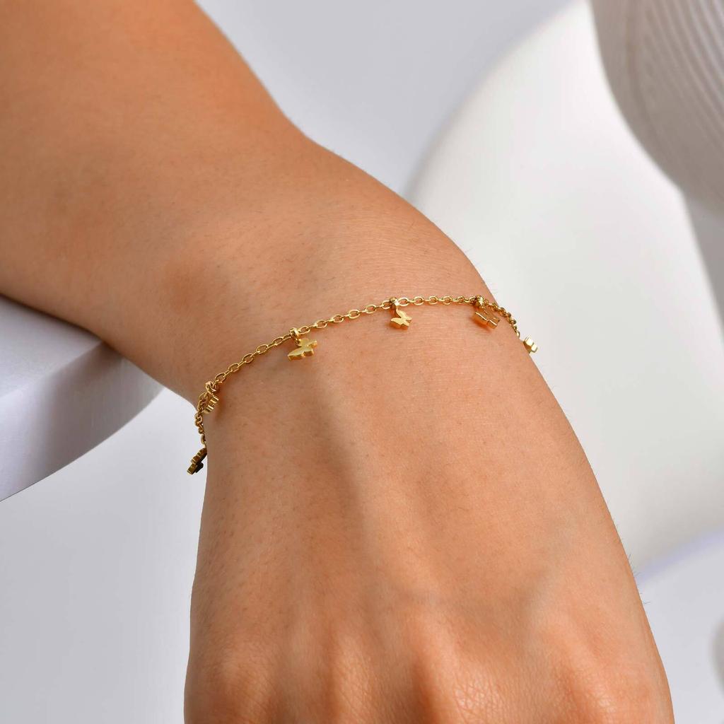 Charms Butterfly Bracelets for Women, 18k Gold Plated Adjustable Stainless Steel Chain Bracelet, Tarnish Free Dainty Jewelry