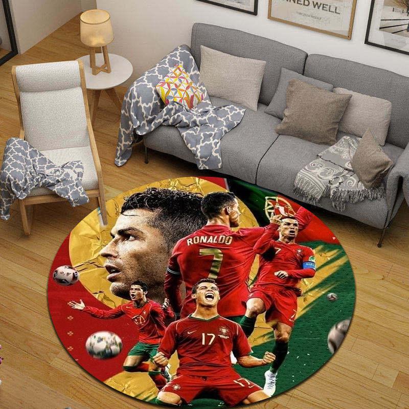 Circular Rug Cristiano Ronaldo Portugal Number 7 Soccer Star Collage Fan Bedroom Decor