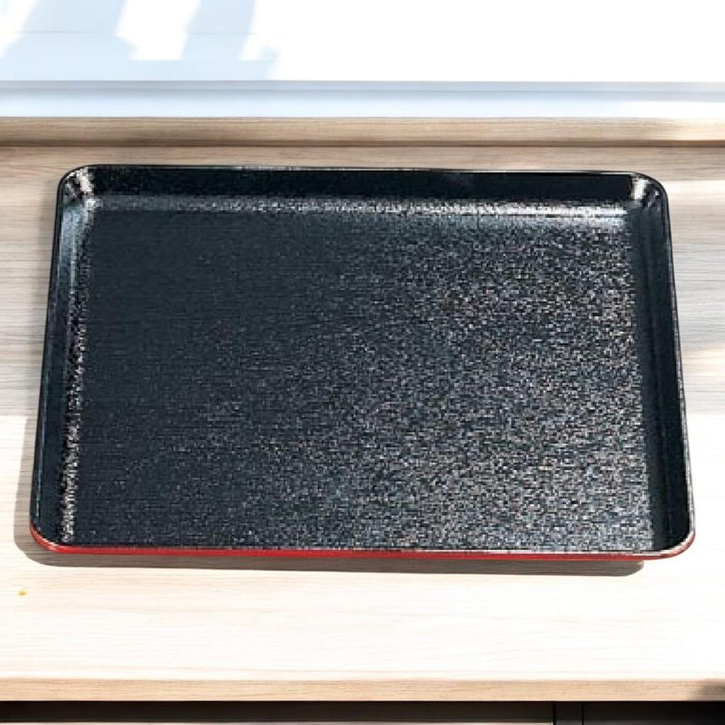30cm Square Zelkova FRP Tray Black with Red Lacquerware Made In Dishwasher Safe J-kitchens (Tray/Serving Tray) Rim, Non-Slip, (Strong Resin), Japan,