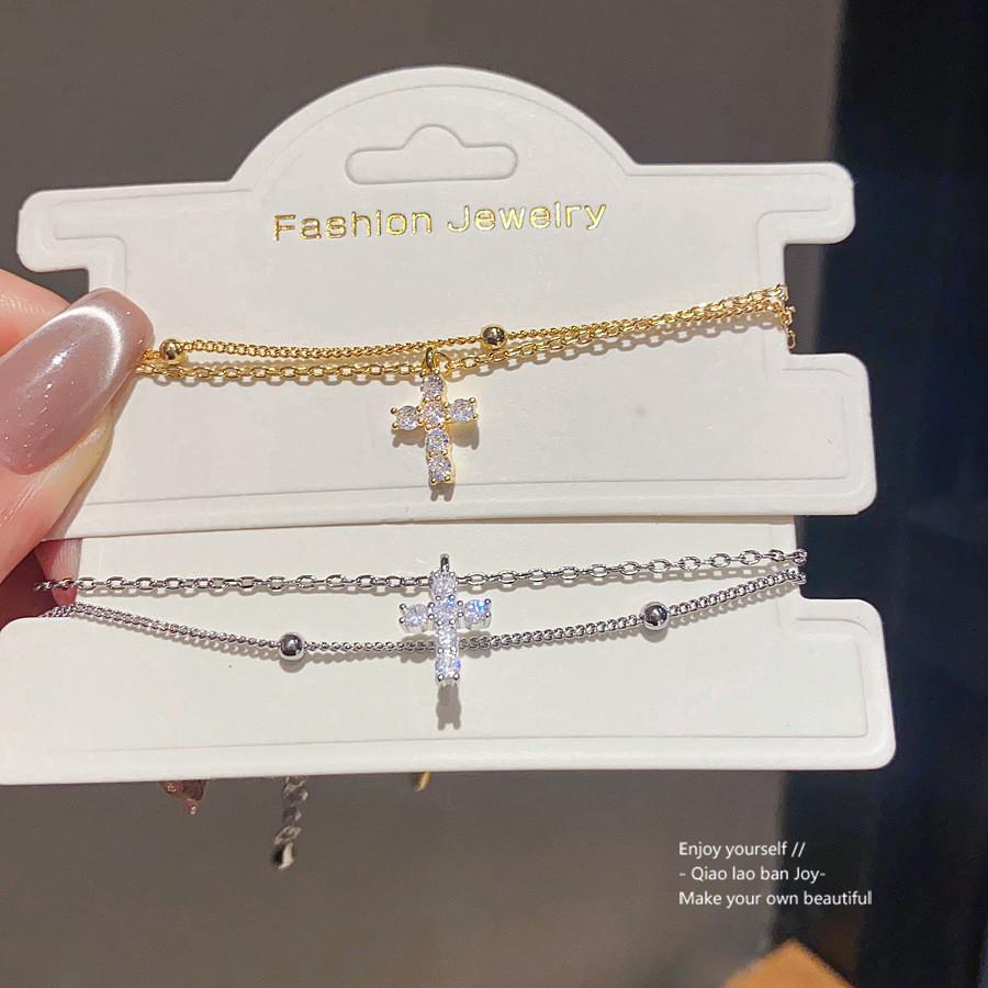 Bracciale con Ciondolo a Croce con Pietre di Zircone per Donne Gioiello Elegante Regalo
