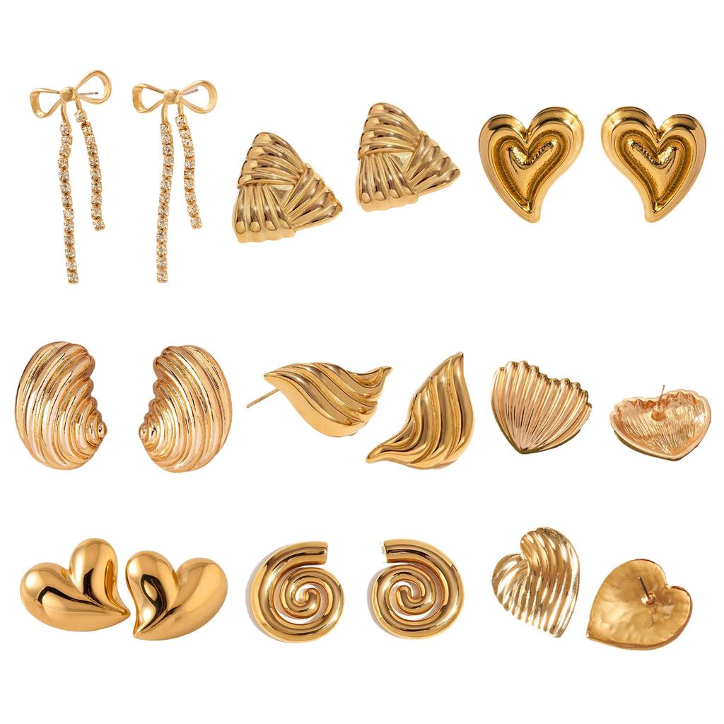 Vintage Bowknot Heart Stripe Stud Earrings Temperament Piercing Earrings Party Jewelry Fashion Stud Earrings Gift
