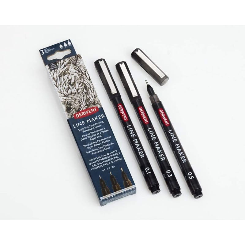 

Derwent Line Maker Drawing Pens Superfine Free-Flowing Permanent Liners, Black (Set of 3) 3 чорний