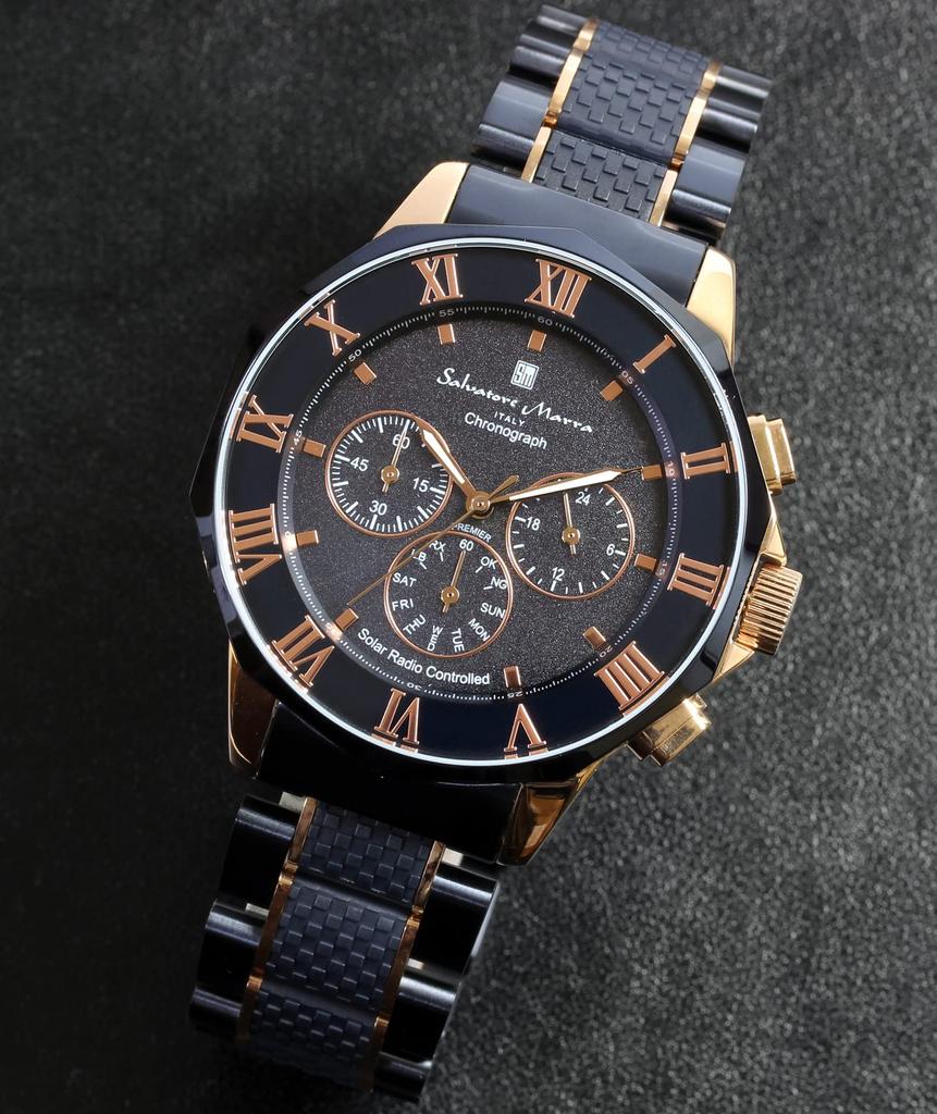 Salvatore Marra Limited Edition Chronograph Navy and Pink Men's Solar-Powered Radio-Controlled Watch, Gold, SM16110-PGNV