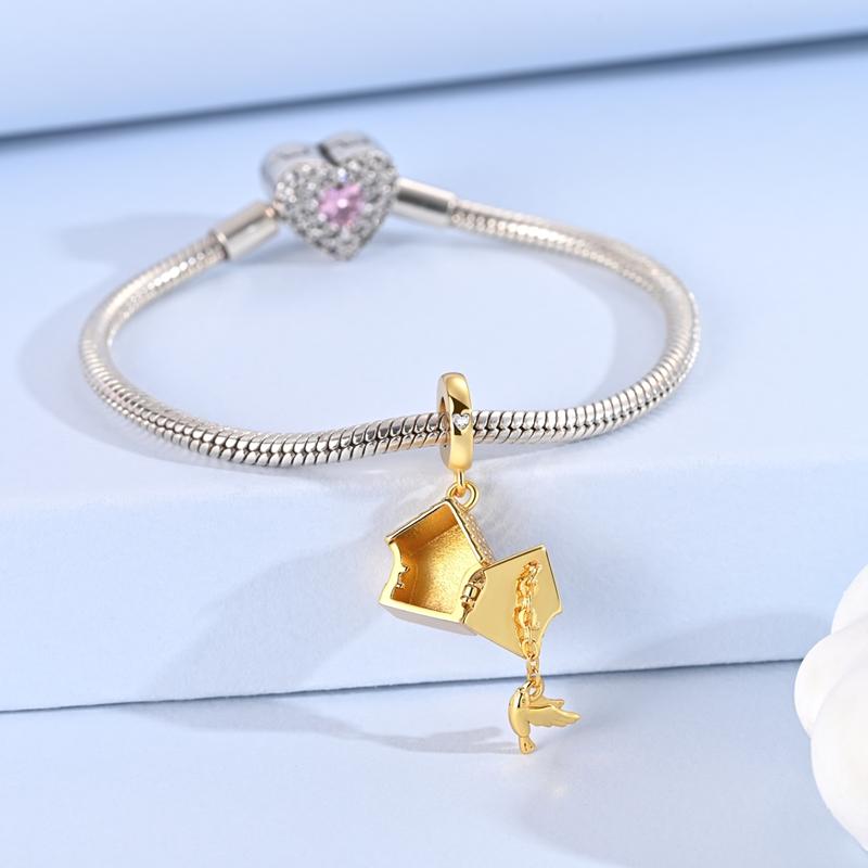 copper Golden Openable Cuckoo Clock Pendant House Charm Compatible With Authentic Charm Bracelets Women Do It Yourself Jewellery Gift