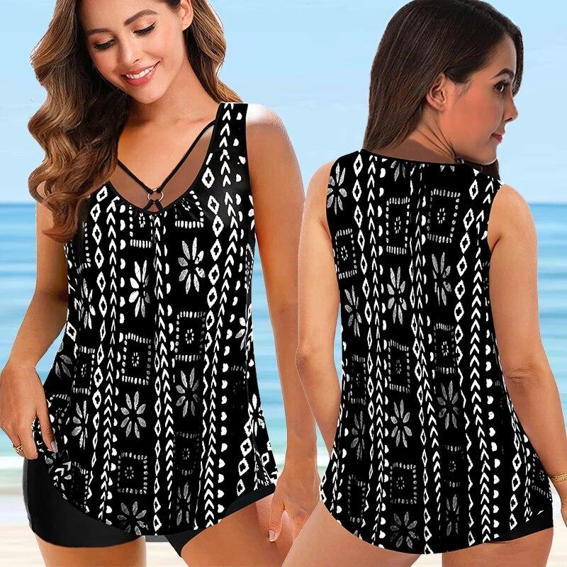 

2024 женские спортивные купальники танкини, комплект из 2 предметов, купальник большого размера, бикини из 2 предметов с принтом, большой бюст, купальные костюмы с мягкой подкладкой в ​​виде фруктов XXXL