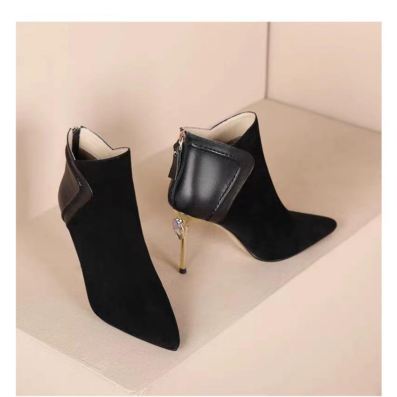 Botas Femininas Fashion Estilo Britânico Moda Costuradas Estilo Retrô Versátil Bico Fino Salto Agulha Temperamento Botas de Moda Feminina de Salto Alto
