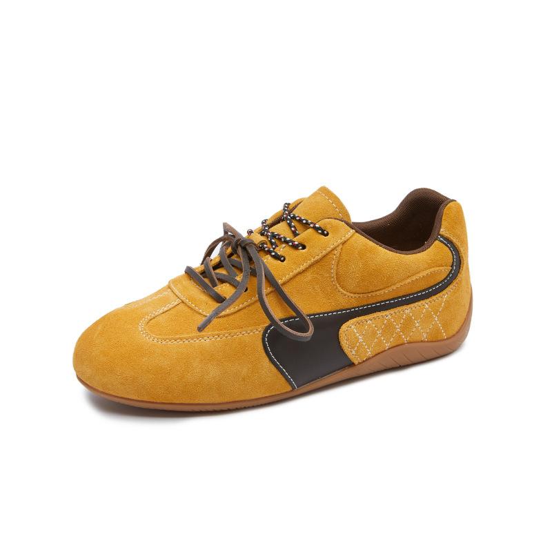 Leather Forrest Gump shoes women's 2025 spring new flat-bottomed color matching German training shoes casual versatile sports shoes retro women's