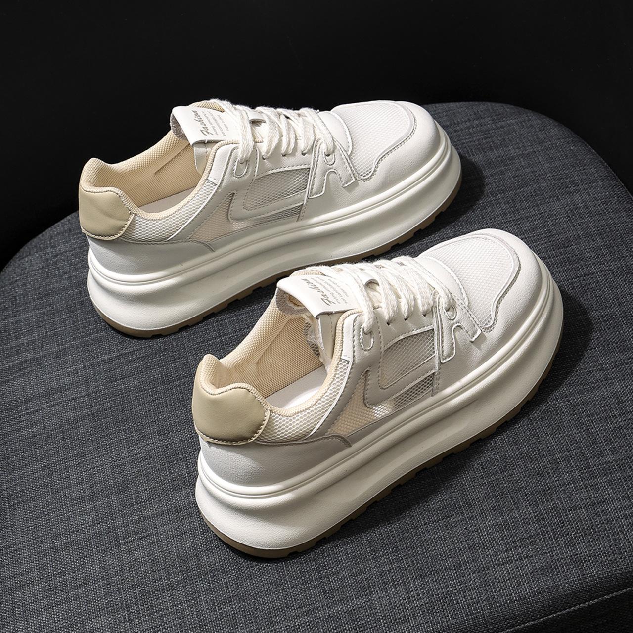 

European Station 2025 spring and summer muffin thick-soled breathable mesh white shoes casual sports shoes board shoes heightening women s shoes 40 хаки