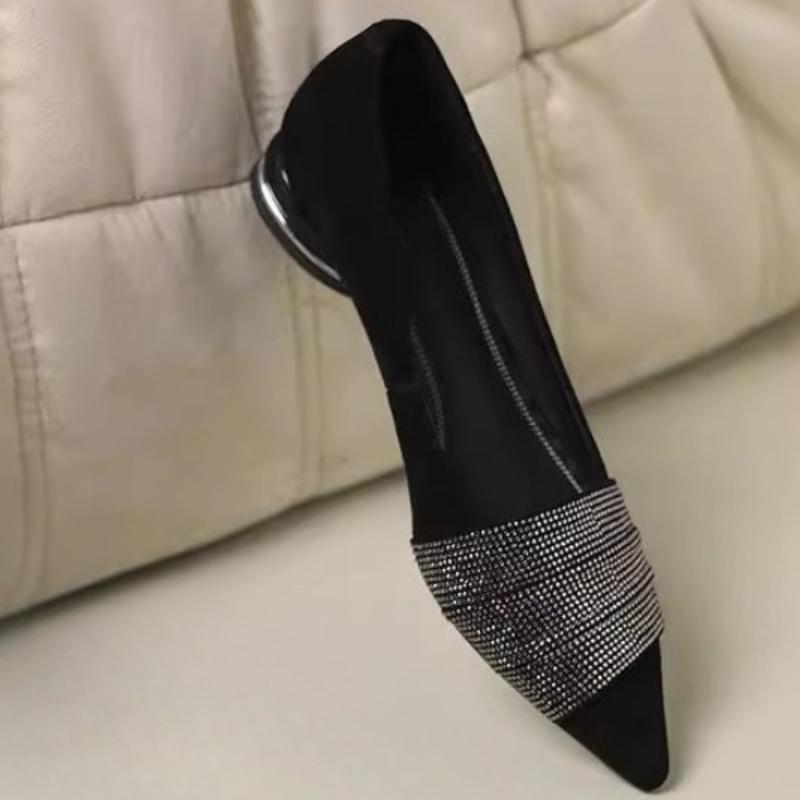 

Мода 2025 Новая Мода Ручная Работа Натуральная Элегантный Бриллиантовый Острый Носок Повседневные Слипоны Балетки Низкий Каблук Однотонные Туфли для Поездок на Работу 40 серебряный