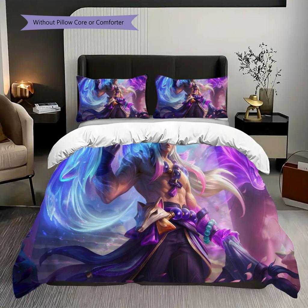 Cyberpunk Warrior Neon Storm Three-piece set (1 * duvet cover + 2 * pillowcase, without core) 2D Flat Bedding set Soft and comfortable